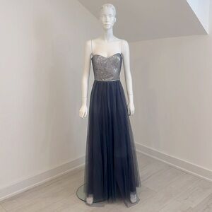 NWT SAMPLE SALE Studio Dessy 4502 Stormy(blue/gray) size 10 sequin net. Pristine